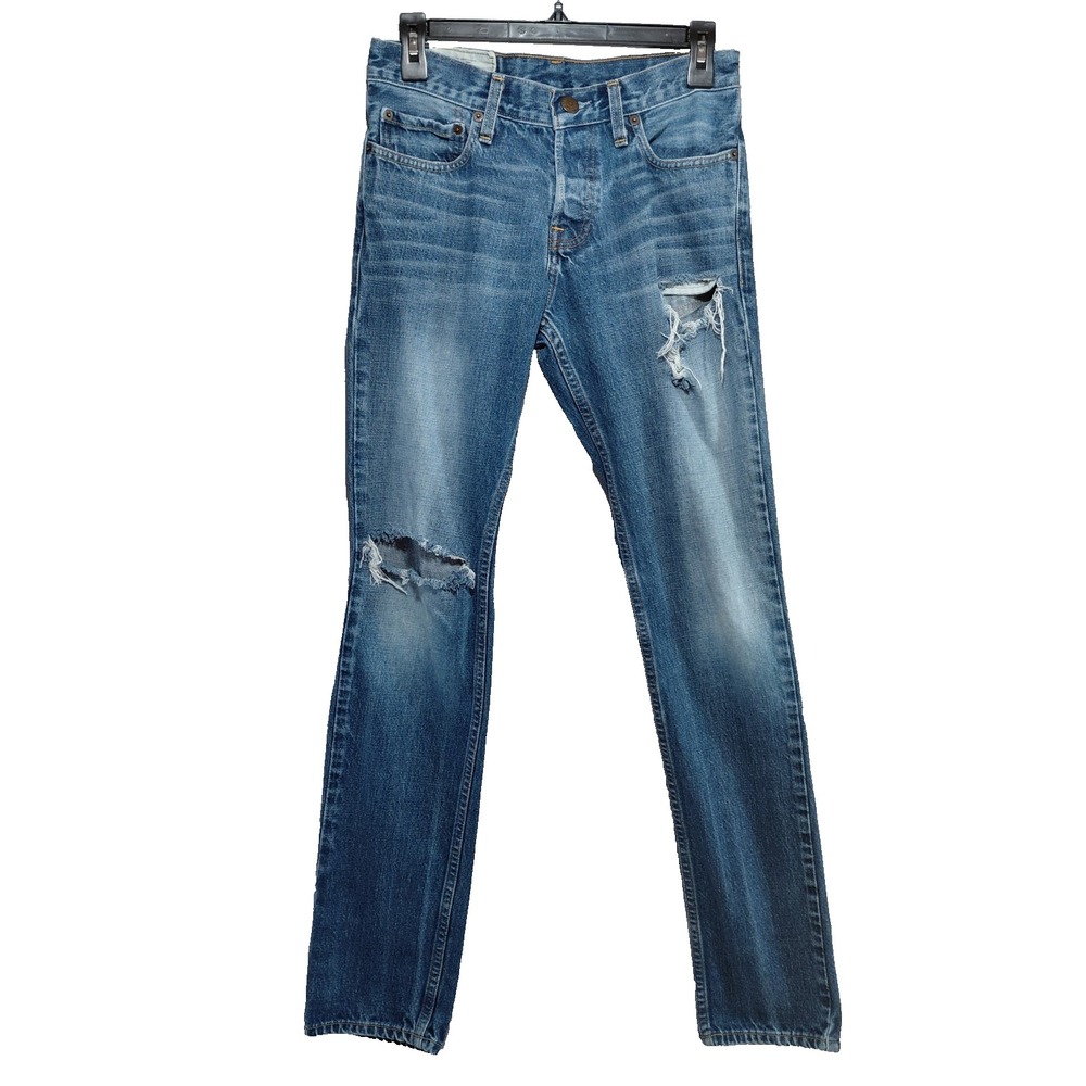 Hollister Skinny Low Rise Jeans Men's 28x32 Button Fly Distressed Ripped Denim